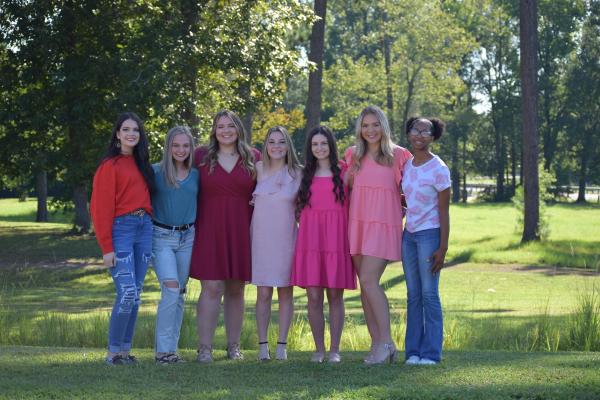 Duchesses with Princess, l to r: Junior Seely Babcock, Sophomore Stormi McCroskey, Gracey Lyons, Emmalee Melancon, Anna Mouton, Cora Sepulvado and Freshman Akyra Cooper