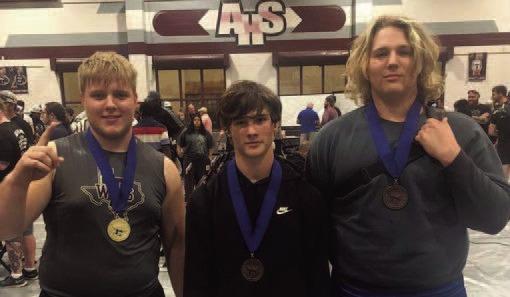 Briley Rogers for winning the 275lb. class, setting new records in the squat and deadlift, and advancing to STATE! Kameron Striegel placed 4th in his weight class. Evan Sensat placed 5th in his weight class. Photo Submitted