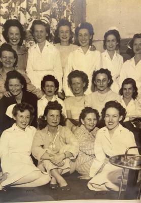 Army Nurses... Lucille Wright, bottom left, with her nursing class the night they were called in to be given their orders for overseas.