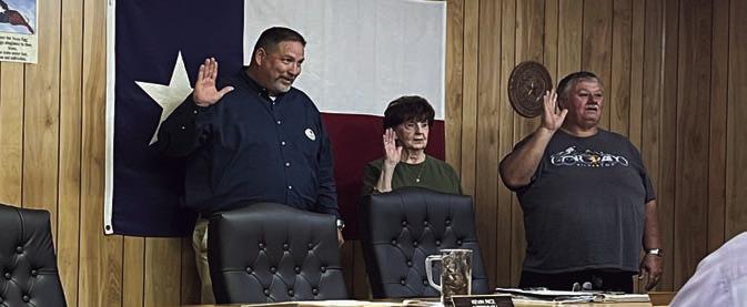 Sworn... New Hemphill Mayor Jamie Westbrook was sworn in during May’s regular scheduled meeting, along with Edith McCauley, new to Alderman Place 2 and Glen Chance, Alderman Place 5 and Mayor Pro-Tem. Chance McCauley and Tina Adair, new to Place 4, were all unopposed in this year’s city elections. Reporter photo
