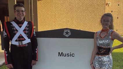 Elizabeth Smith-Twirler and Lucas Burrow-Bass Drum participated in the Lamar University Band Day. They were able go perform at the team’s Halftime Show. Photo Submitted