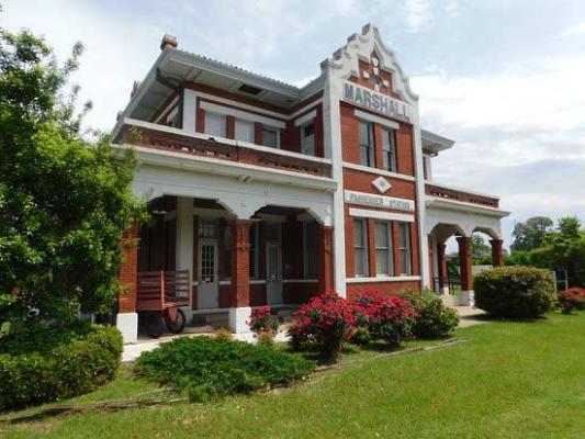 Built in 1912 by the Texas &amp; Pacific Railroad, the depot in Marshall underwent a major rehabilitation in the 1990s. Today it houses a railroad museum, retail spaces, tourist center and offices. Depot photo from Texas &amp; Pacific Railway Museum