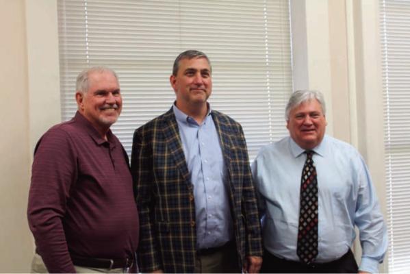 Congressman Nathaniel Moran (center) comes to Sabine County to visit with County Judge Daryl Melton (right) and David Montagne (left) Executive VP and General Manager of SRA to familiarize himself with all the various ongoing and hopefully upcoming projects for Sabine County and to find out where he can be of service for the people of Deep East Texas. More on page 2. Reporter photo by Kenny Wick
