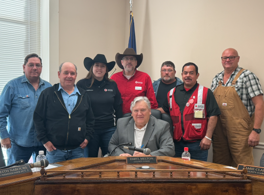 March declaration by Commisioners Court: American Red Cross Month: from left to right: Brent Cox, Keith Nabours, Isabella Preciado, Fernando Preciado, Judge Daryl Melton, Kenneth Brodie, Jose and James Lowe.