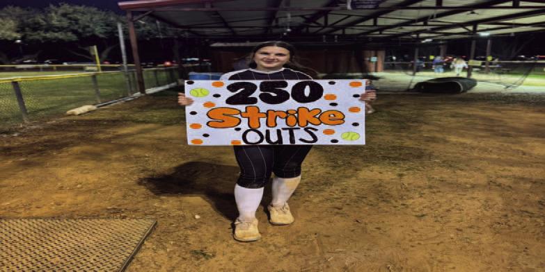Photo courtesy of West Sabine Softball 250 K’s... Lady Tiger Katie Lindow notched her 250th career strikeout this past week in tournament play in Nacogdoches. 250 K’s...