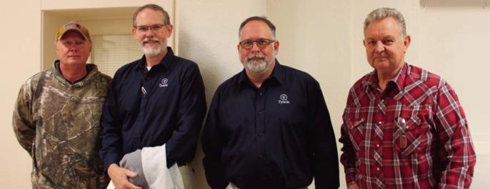 (L – R) Gary Ford of Bear Creek Farms LLC., Mark Dotson of Tyson Foods, Billy Wyatt of Tyson Foods, and County Commissioner Pct. 3 Stanley Jacks
